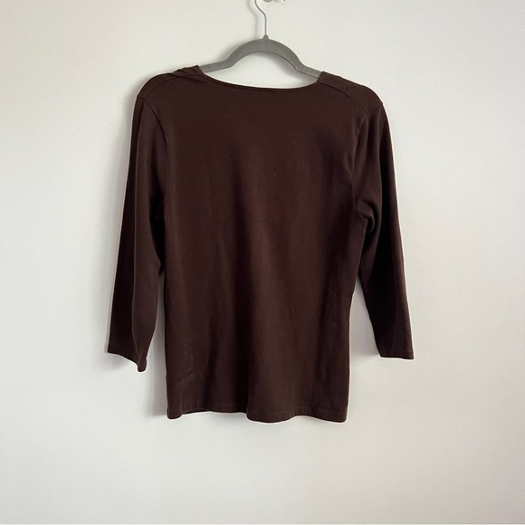 Jones New York Y2K Brown Ring Detail V Neck Ruched Petite Large Top - Picture 6 of 8
